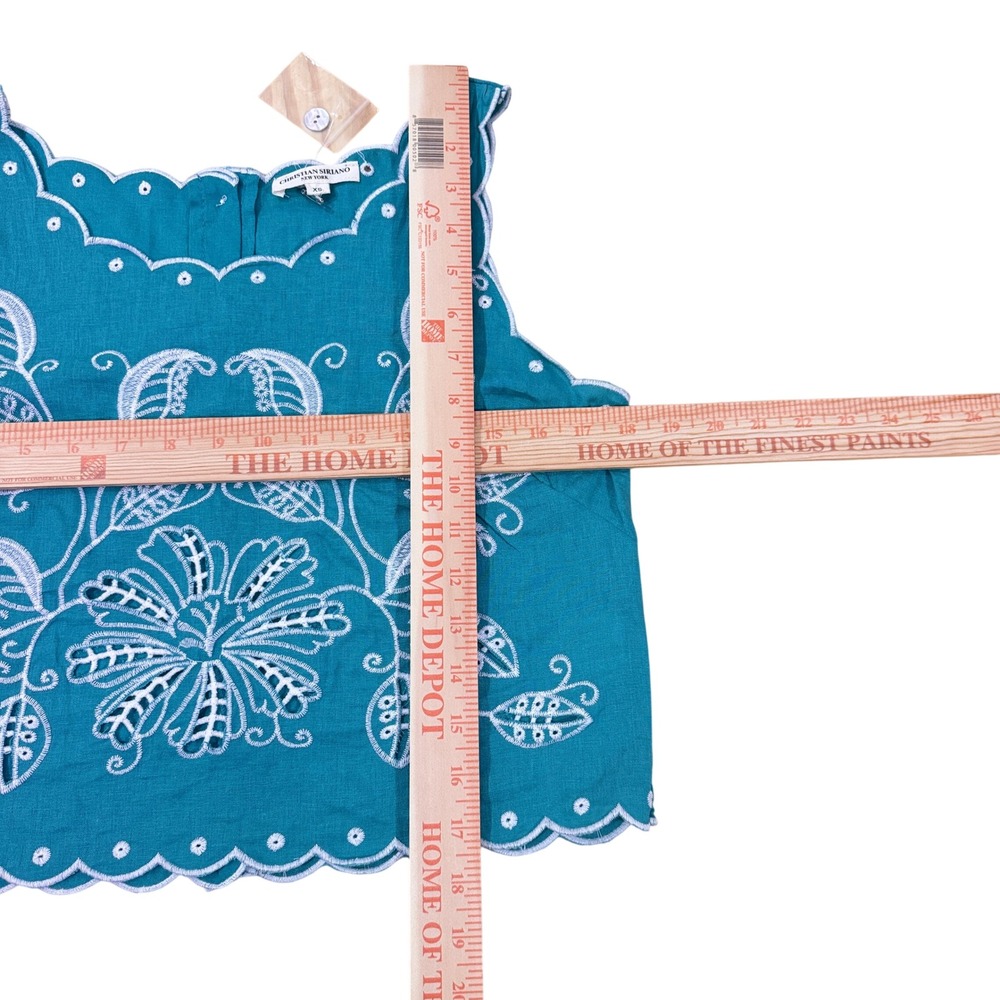 Christian Siriano Women Teal Embroidered Linen Blend Crop Top Size XS - Picture 8 of 8